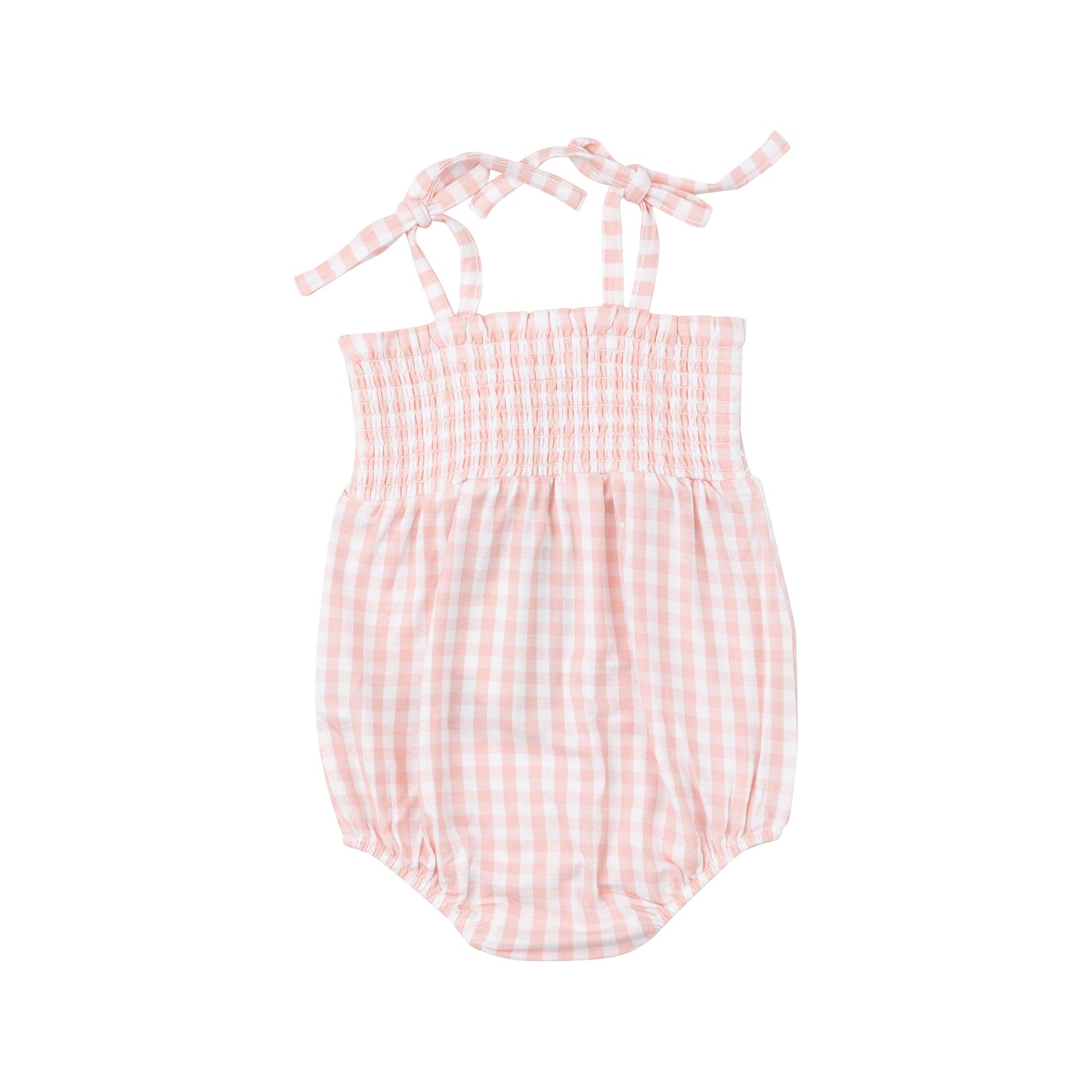 Tie Strap Smocked Bubble - Mini Gingham Pink