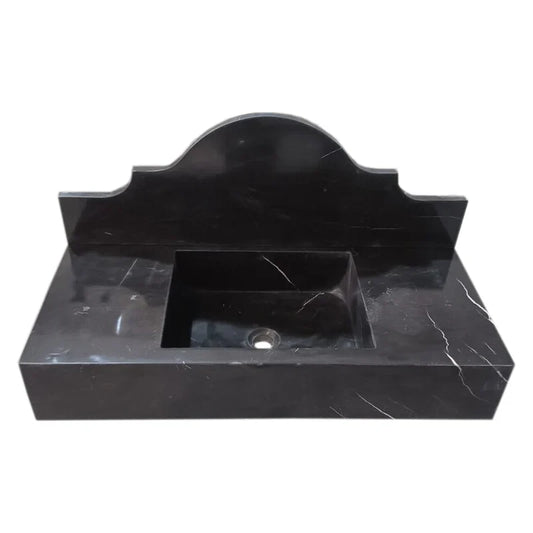 Toros Black Marble Wall-mount Bathroom Sink with Backsplash Polished (W)15" (L)33" (H)6"