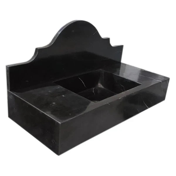 Toros Black Marble Wall-mount Bathroom Sink with Backsplash Polished (W)15" (L)33" (H)6"