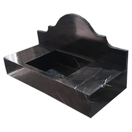 Toros Black Marble Wall-mount Bathroom Sink with Backsplash Polished (W)15" (L)33" (H)6"