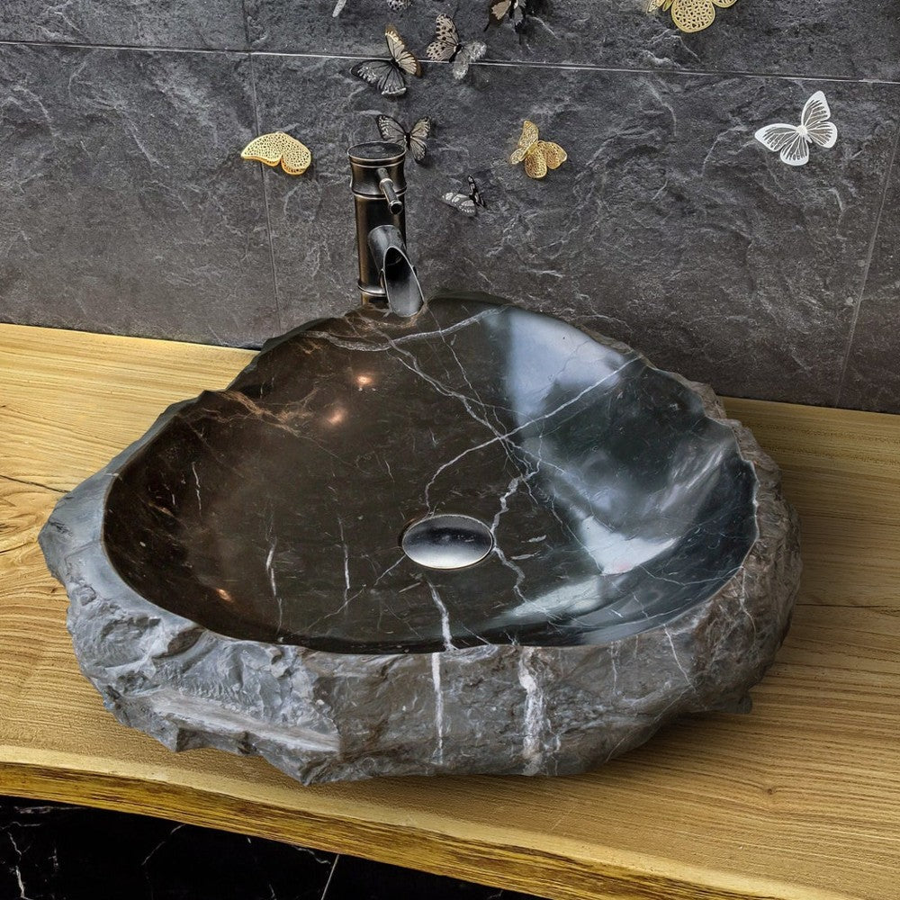 Toros Black Marble Natural Stone Vessel Sink (W)17" (L)17" (H)5"