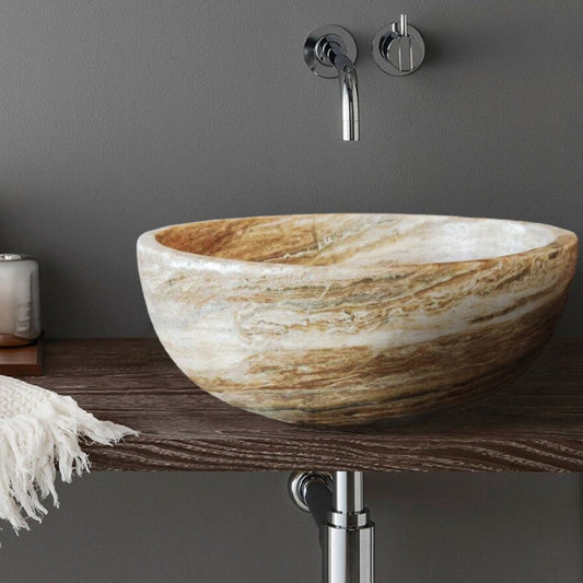 Traonyx Travertine Onyx Natural Stone Vessel Sink (D)16" (H)6"