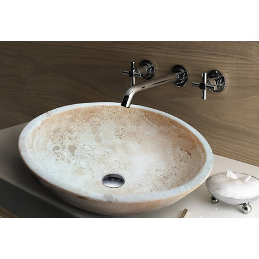 Troia Light Travertine Natural Stone Oval Vessel Sink (W)16" (L)21" (H)6"