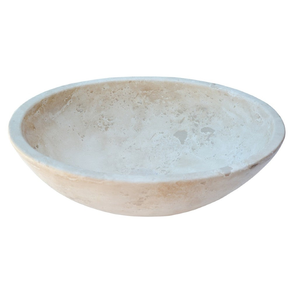 Troia Light Travertine Natural Stone Oval Vessel Sink (W)16" (L)21" (H)6"