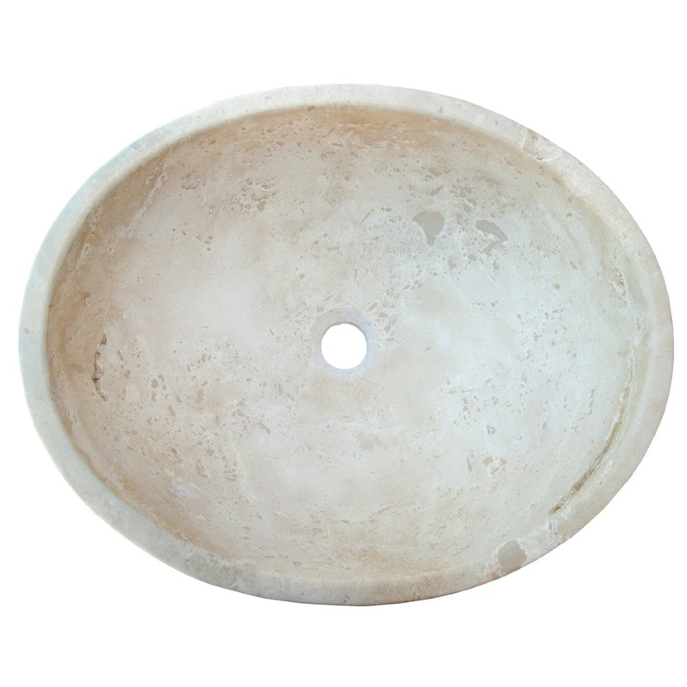 Troia Light Travertine Natural Stone Oval Vessel Sink (W)16" (L)21" (H)6"