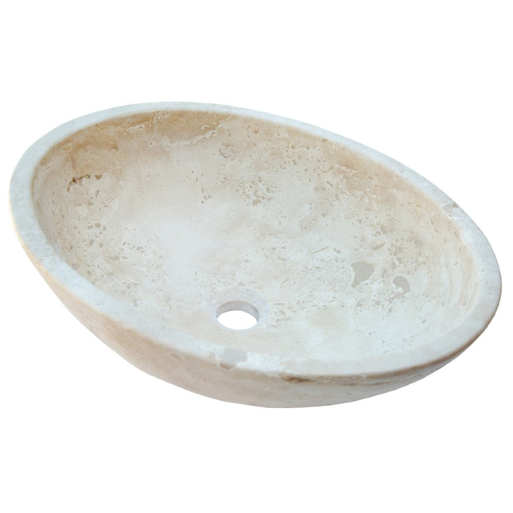 Troia Light Travertine Natural Stone Oval Vessel Sink (W)16" (L)21" (H)6"