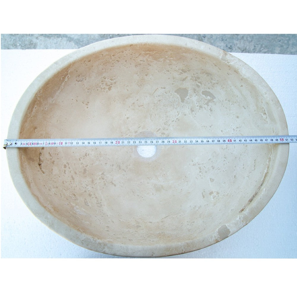 Troia Light Travertine Natural Stone Oval Vessel Sink (W)16" (L)21" (H)6"