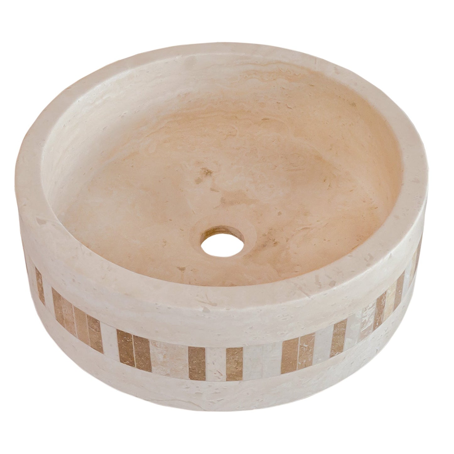 Troia Light Travertine Natural Stone Cylinder Sink Honed and Filled/Matte (D)16" (H)6"