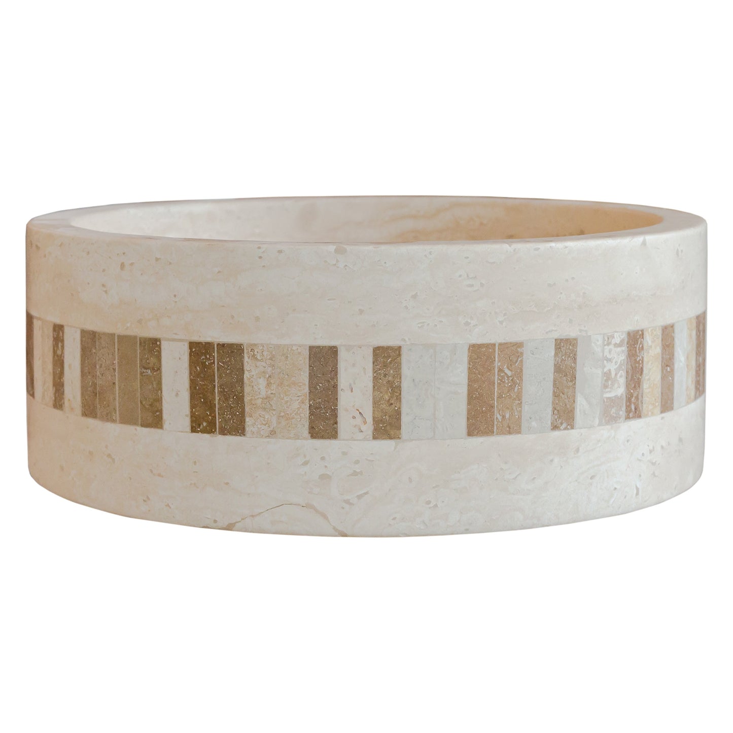 Troia Light Travertine Natural Stone Cylinder Sink Honed and Filled/Matte (D)16" (H)6"