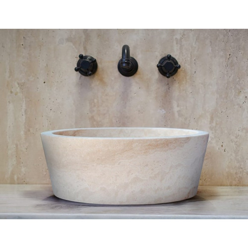 Troia Light Travertine Natural Stone Vessel Sink (D)16" (H)6"