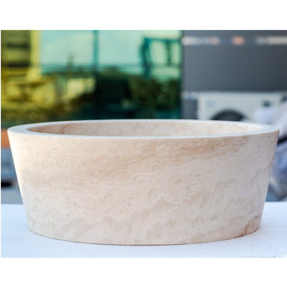 Troia Light Travertine Natural Stone Vessel Sink (D)16" (H)6"