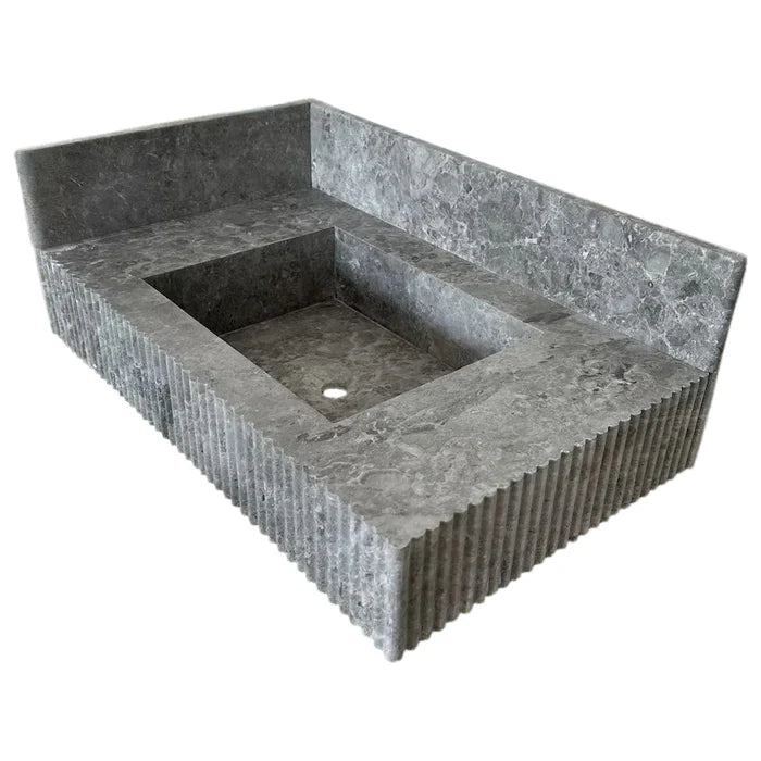 Tundra Gray Marble Rectangular Wall-mount Bathroom Sink with 6" Backsplash (W)16" (L)32" (H)10"