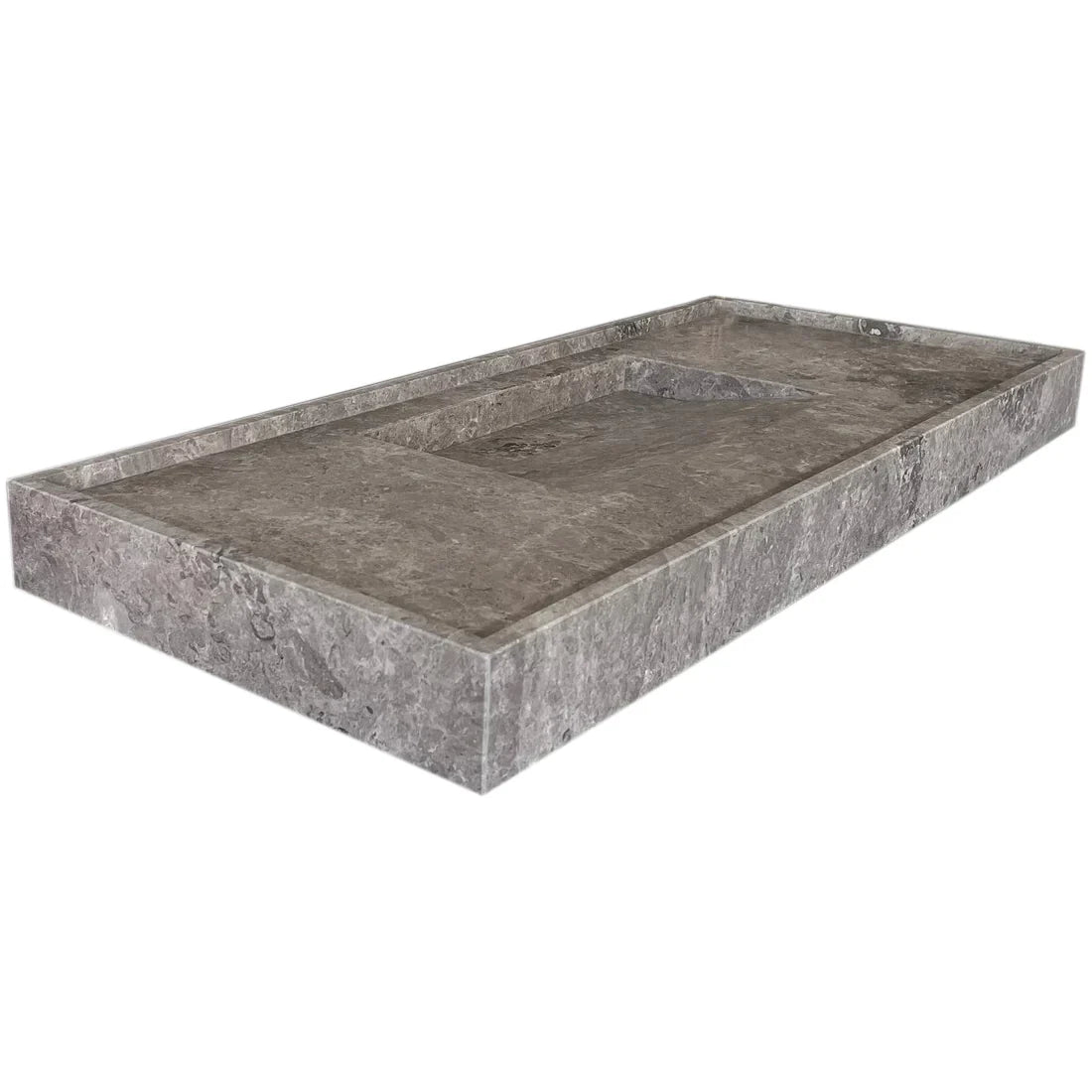 Tundra Grey Marble Rectangular Wall-mount Bathroom Sink Hidden Drain (W)20" (L)48" (H)5"