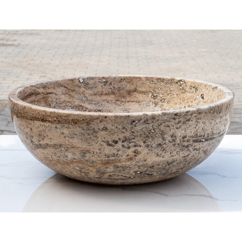 Valencia Beige Travertine Natural Stone Vessel Sink Filled and Polished (D)16" (H)6"