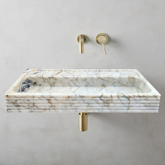 Calacatta Viola Gold Marble Wall-mount Bathroom Sink Horizontal Fluted (W)16" (L)36" (H)5"