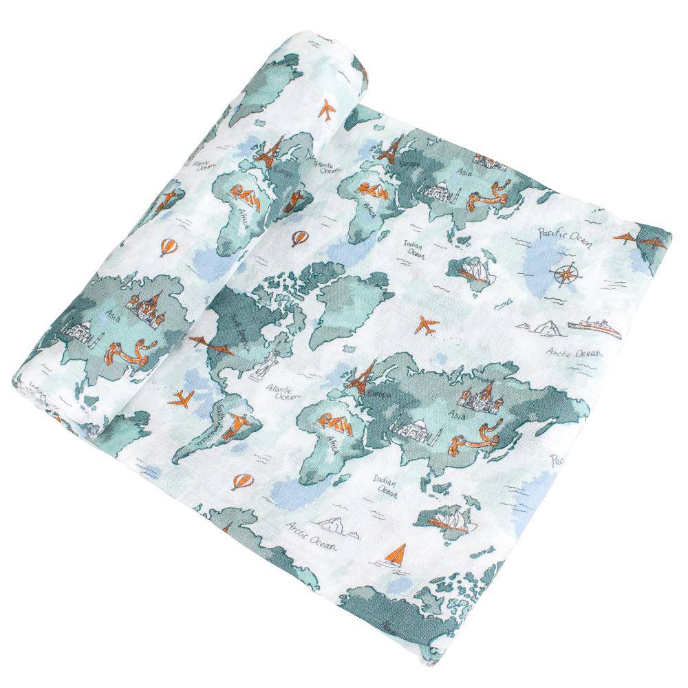 Muslin Swaddle Blanket Set Oh So Soft World Map + Someday