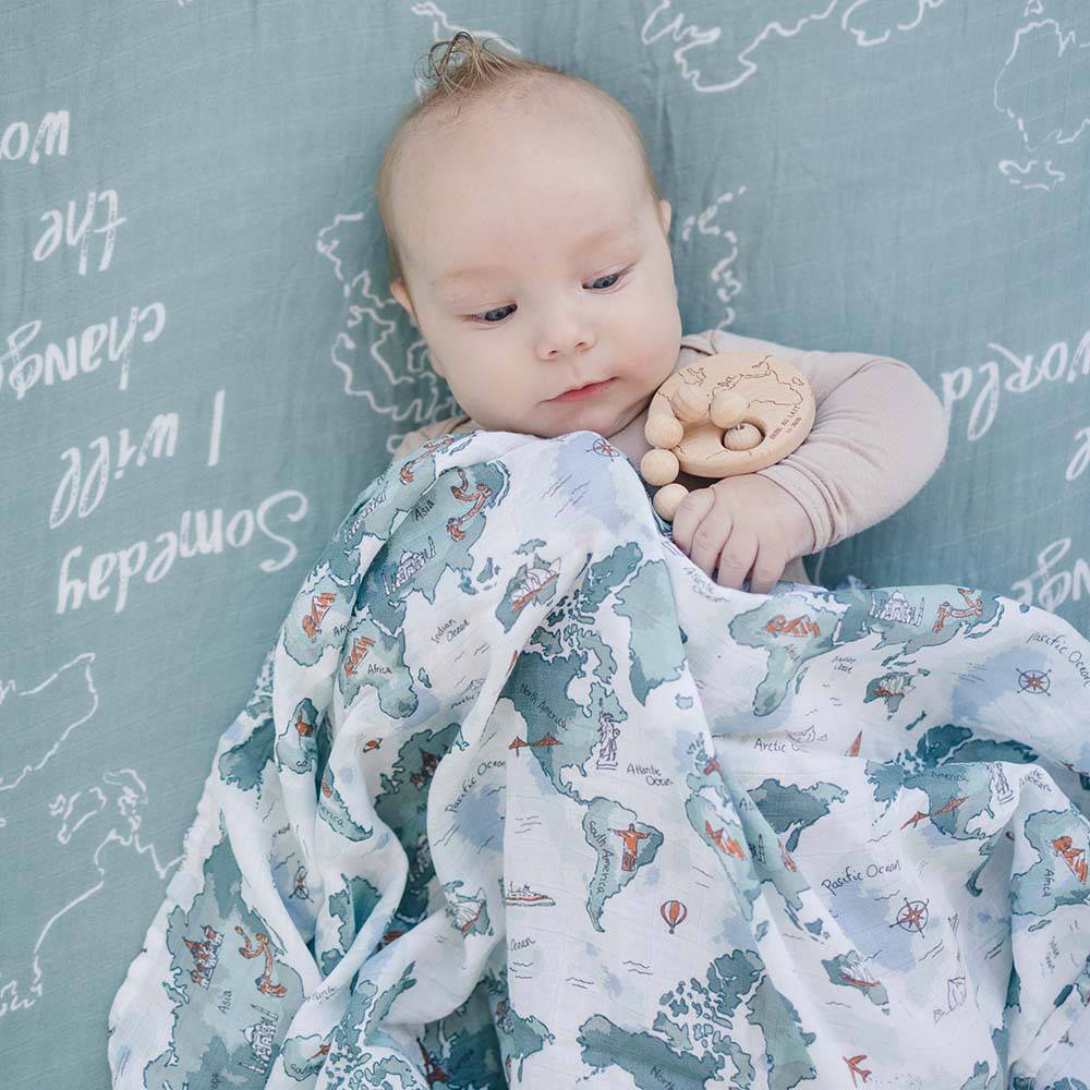 Muslin Swaddle Blanket Set Oh So Soft World Map + Someday