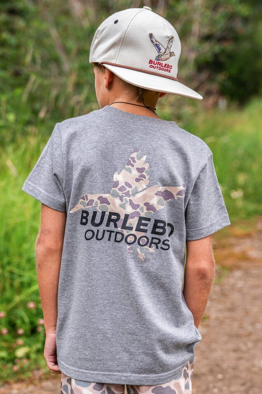 Burlebo Youth Tee - Pintail Diving Duck - SS - Dark Heather Grey