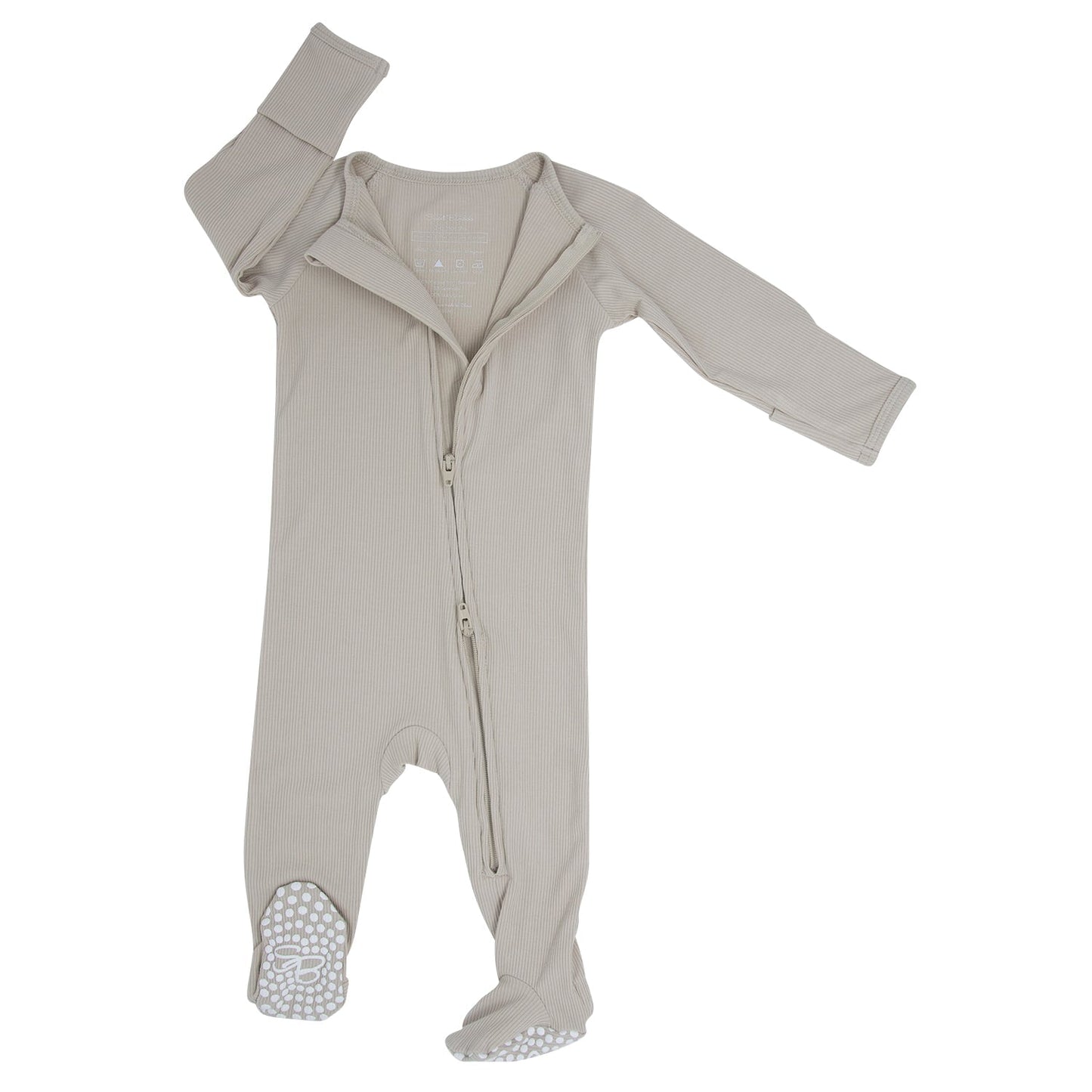 Zipper Footie Oatmeal Rib