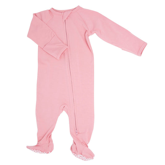Zipper Footie Pink Suede