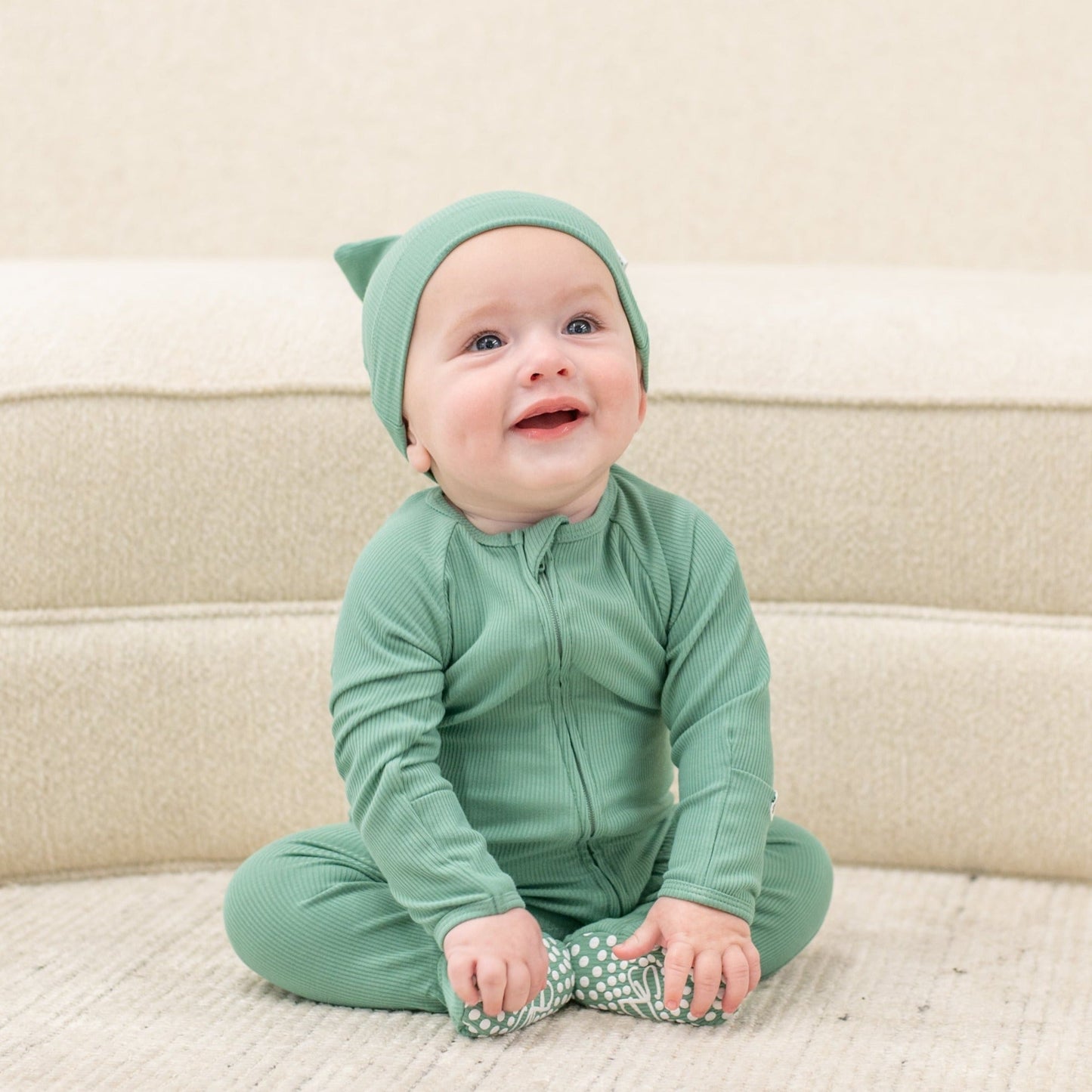Zipper Footie Malachite Green Rib