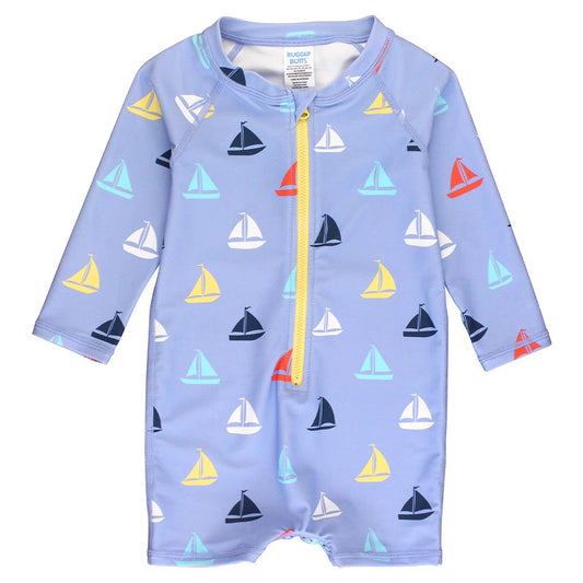 RuffleButts - Down By The Bay Boys' Long Sleeve One Piece Rash Guard