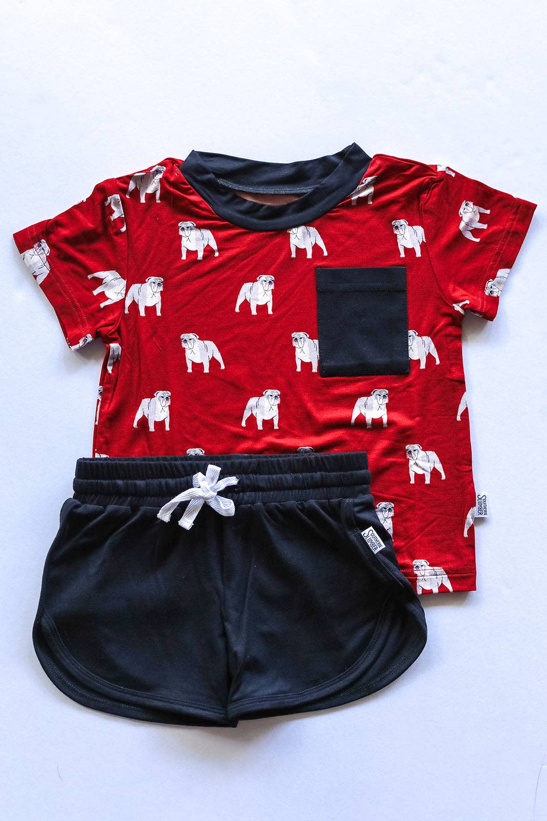 Southern Slumber - Red Bulldog Bamboo Varsity Short Set - T-shirt & Shorts