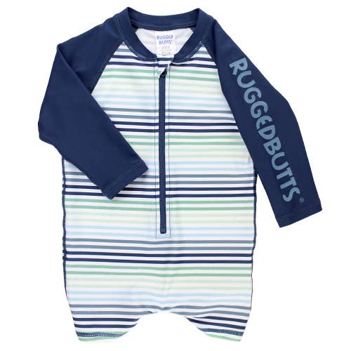 RuffleButts - Coastal Stripes Long Sleeve One Piece Rash Guard