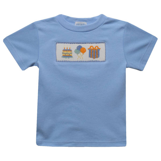 Vive La Fete - Birthday Smocked Light Blue Knit Short Sleeve Boys Tshirt