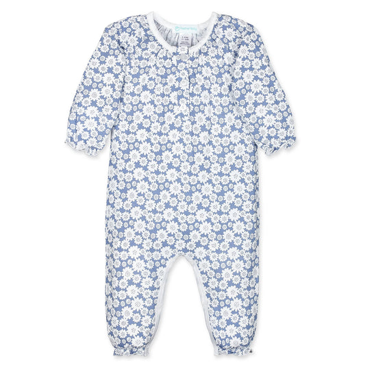 Ruched Romper - Blue Daisies - Pima Cotton