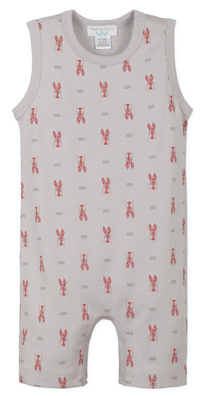 Tank Romper - Lobsters on Grey - Ultrasoft Pima Cotton