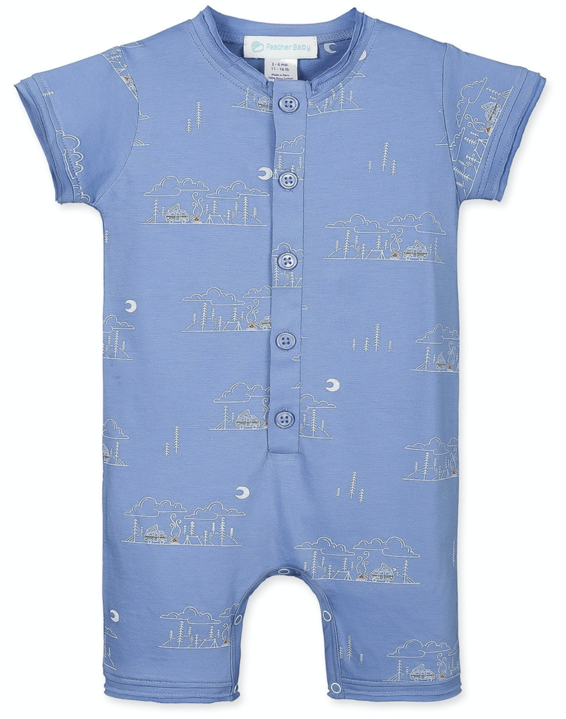 Henley Romper - Campsite on Blue - Ultrasoft Pima