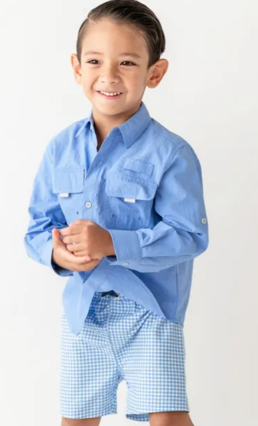 Sun Protective Button Down Shirt - Cornflower Blue