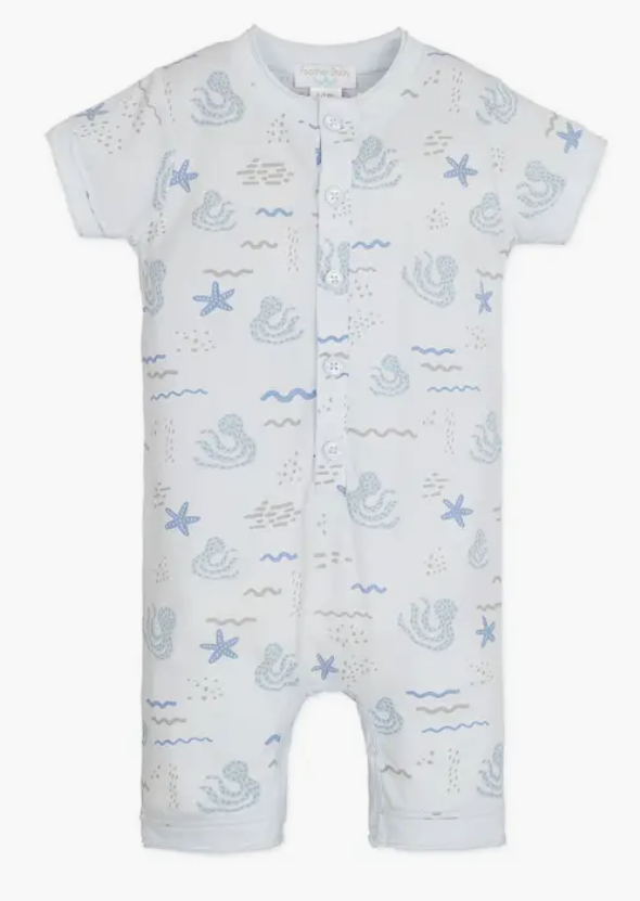 Henley Romper - Octopi on Baby Blue