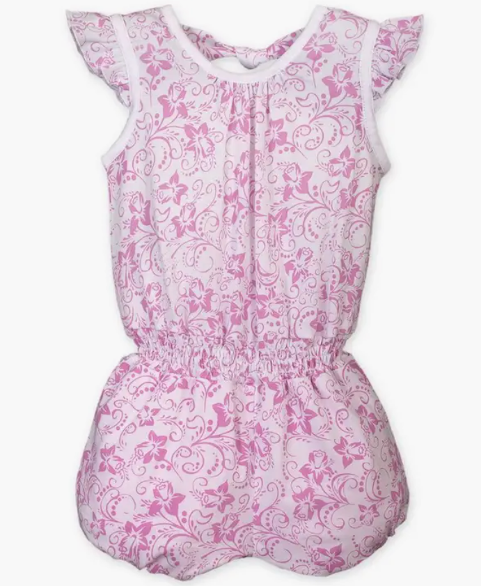 Tie Romper - Pink Daffodils - Pima Cotton