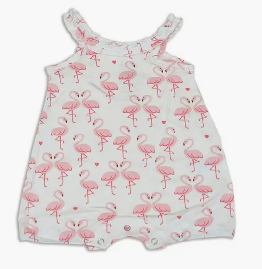 Bamboo Ruffle Romper - Flamingo Love