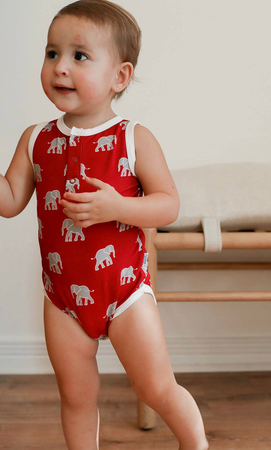 Bamboo Henley Onesie - Elephant